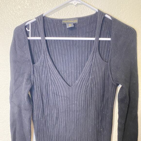 House of Harlow 1960 Cutout Ribbed Midi Sweater Dress in Black Size Large - Picture 8 of 8